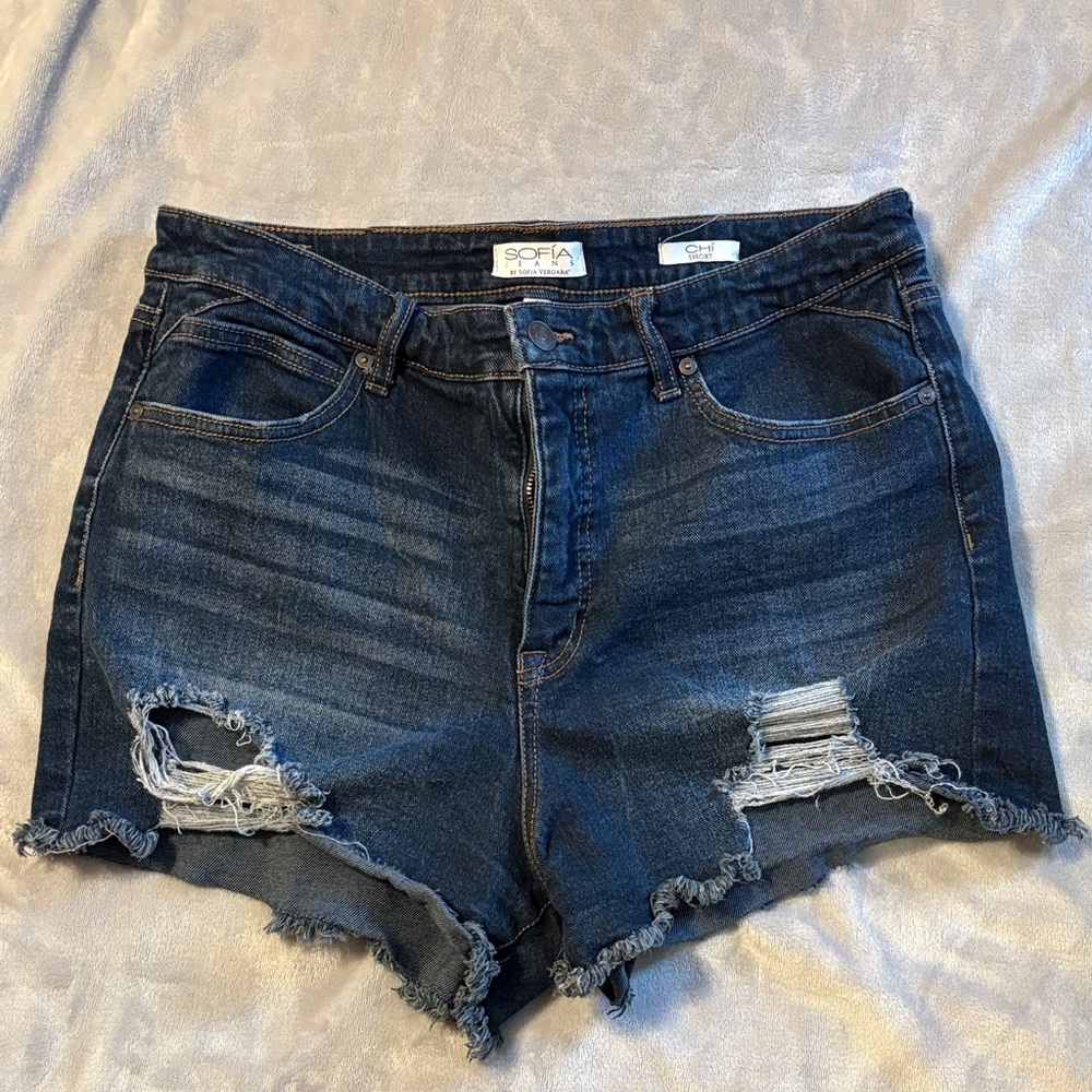 Sofia by Sofia Vergara Dark Blue Distressed Jean Shorts